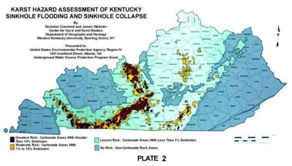 Map of Karst areas in Kentucky