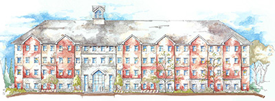 Photo of architect's rendering of New Central Residence Hall