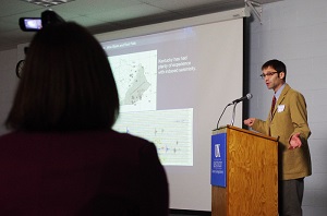 Seth Carpenter, of the Geologic Hazards Section, talked about seismicity induced by human activity, such as mine blasts and deep injection of fluids.