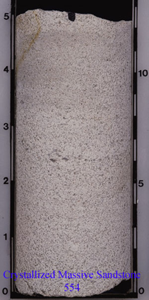 Quartzose sandstone (quartzarenite) (554) in core.