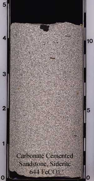 Siderite-cemented sandstone (64X FeCO3) in core. 