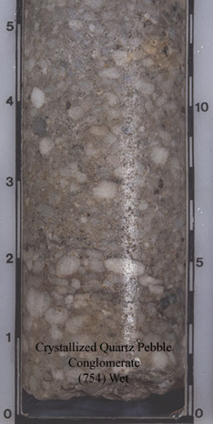 Quartz pebbles in a conglomerate (754).