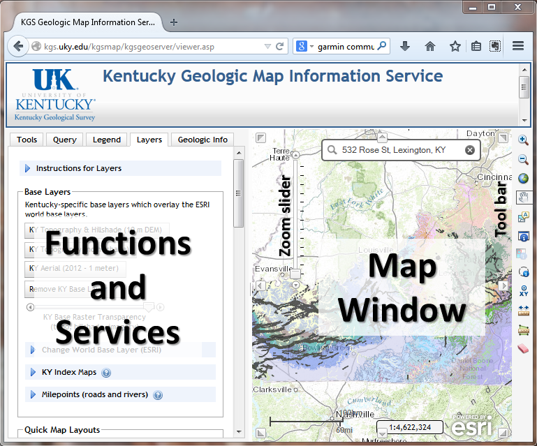 Basic layout of KGS Geologic Map Service
