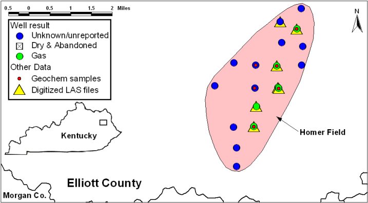 Map of Homer Field, Elliott County, KY