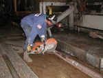 A core is cut into sections for shipping.