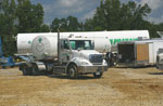 Truckloads of carbon dioxide are brought to the injection test site by the supplier, Praxair.