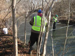 Glynn Beck and Steve Webb measure stream flow in South Elkhorn Creek, Fayette County, Ky.
