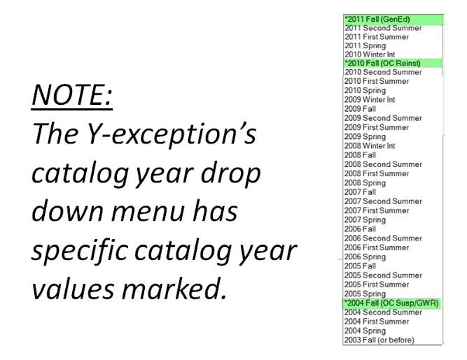 APEX Y-Exception Catalog Year Dropdown Menu