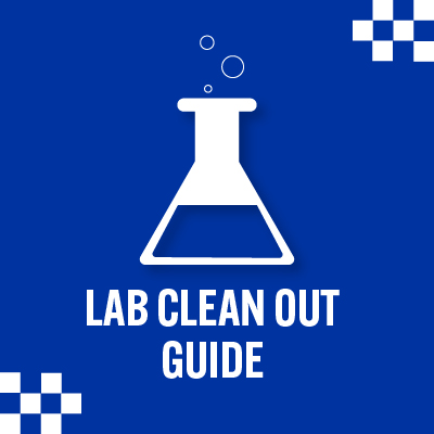 an icon of a lab glass, it reads, "Lab clean out guide."