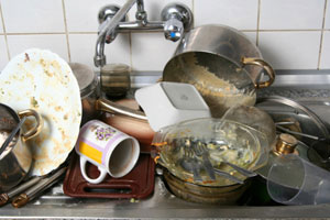 Dirty dishes in sink