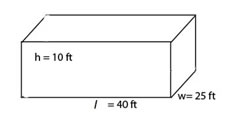 image of rectangular box: h=10 ft, l= 40 ft, w=25 ft