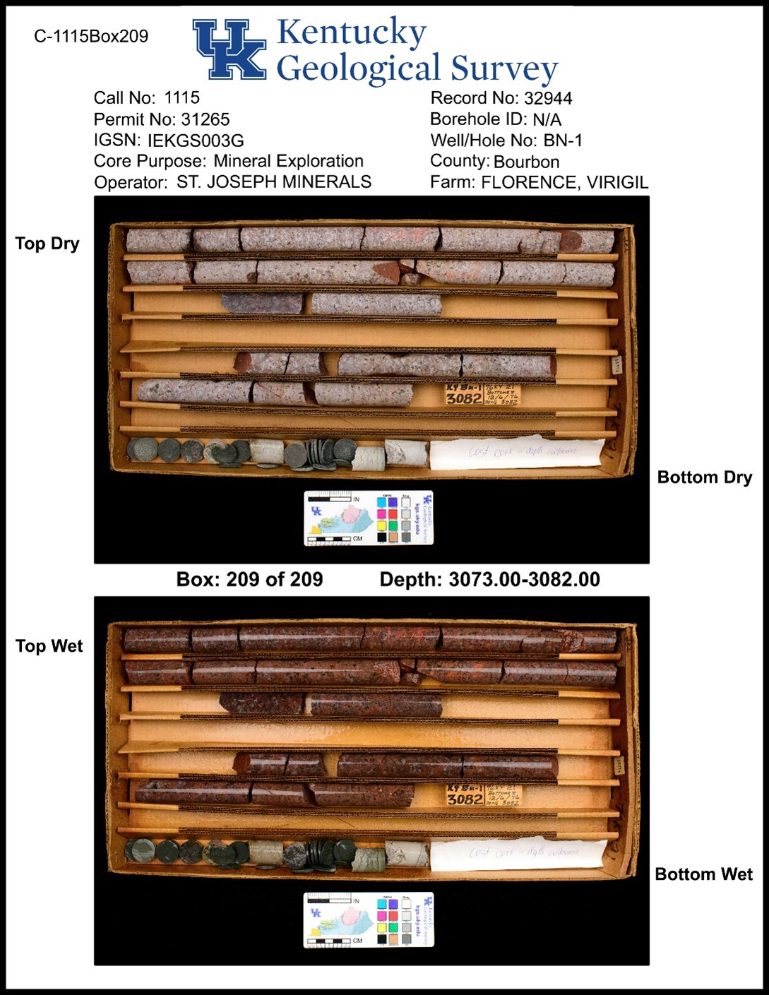 Photograph of one box of the St. Joseph Minerals #BN-1 core.