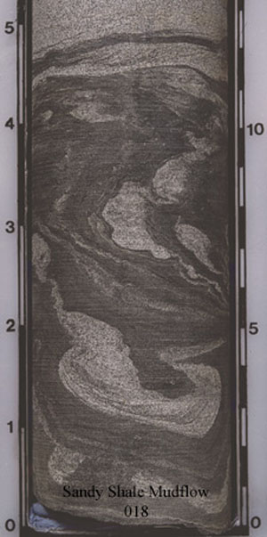 Example of a sandy shale mudflow in core (018).