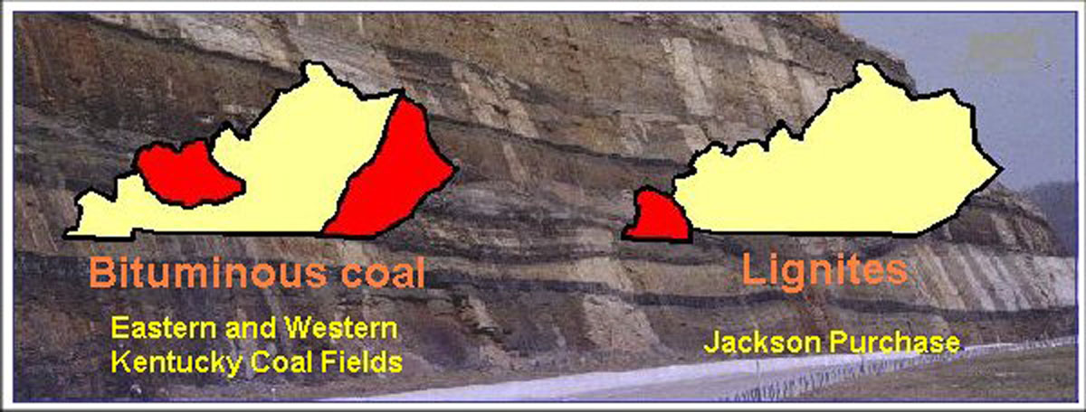 Bituminous and lignite coal locations in Kentucky.