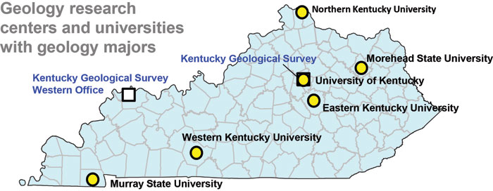 Eastern Kentucky University Map Geology Research Centers And Universities With Geology Majors, Kentucky  Earth Science Information Sources