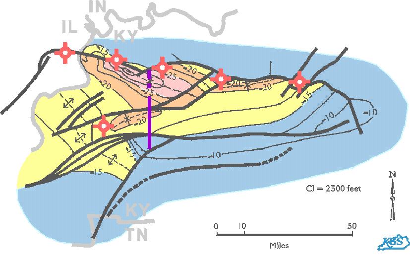 Structure contour map of the Rough Creek Graben