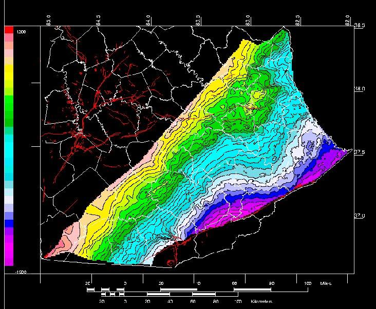 Generalized structure map of the top of Mississippian Big Lime