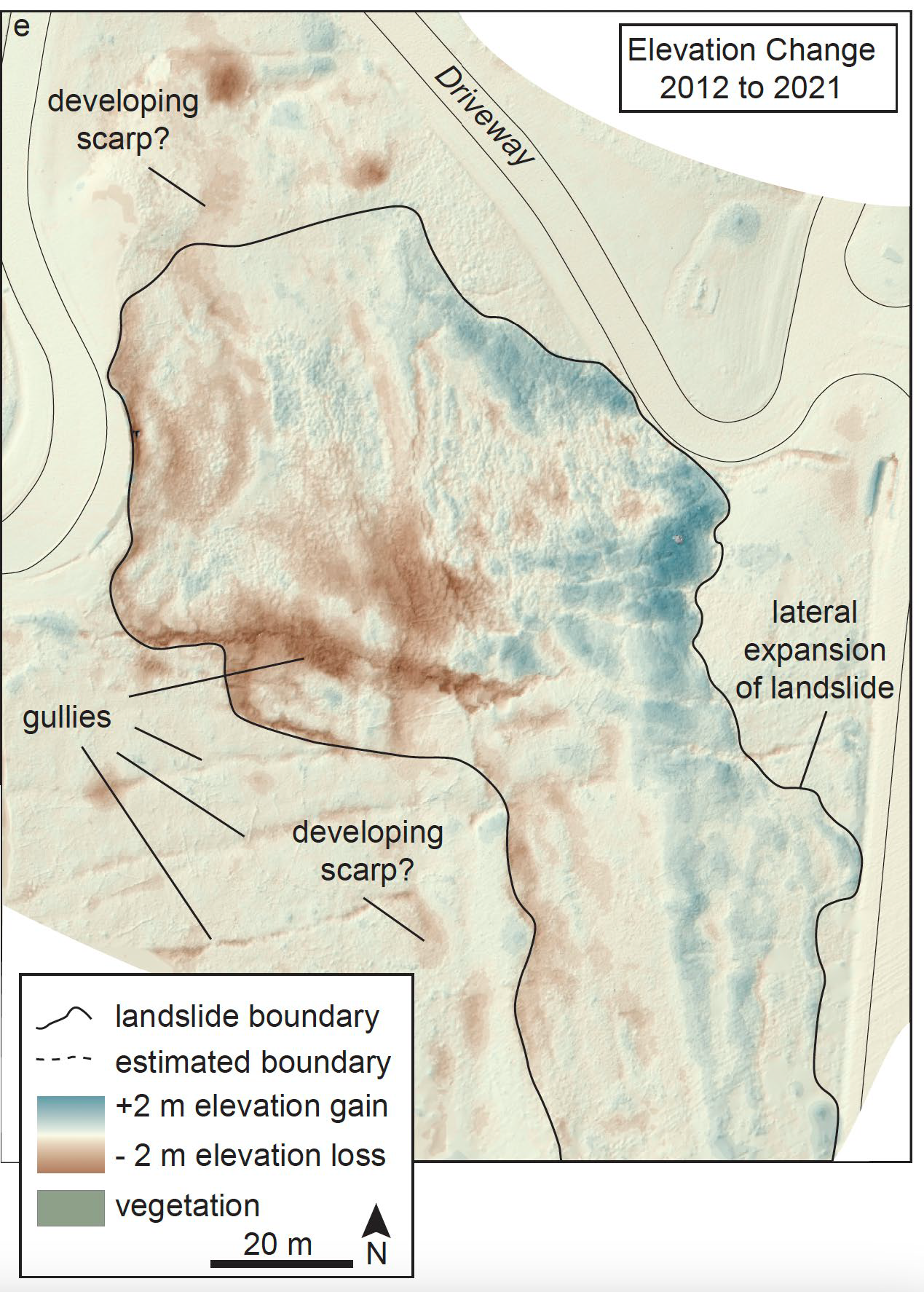 Drone LiDAR survey showing elevation change analysis and landslide monitoring