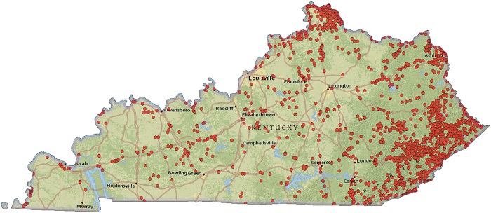 Locations of selected known landslides in Kentucky.