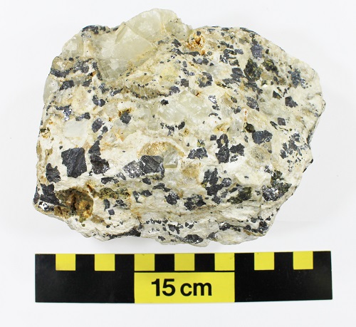 Galena crystals are embedded in barite in this sample from Scott County, Ky.