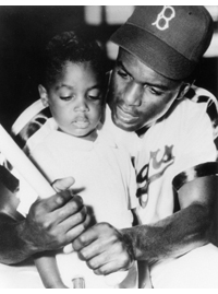 Brooklyn Dodger Jackie Robinson and son