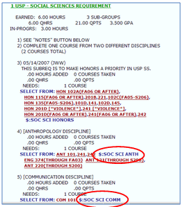 Pseudo Course versus Requirement Name.