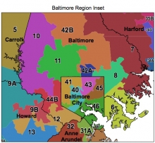 Map of voting districts in Baltimore, MD