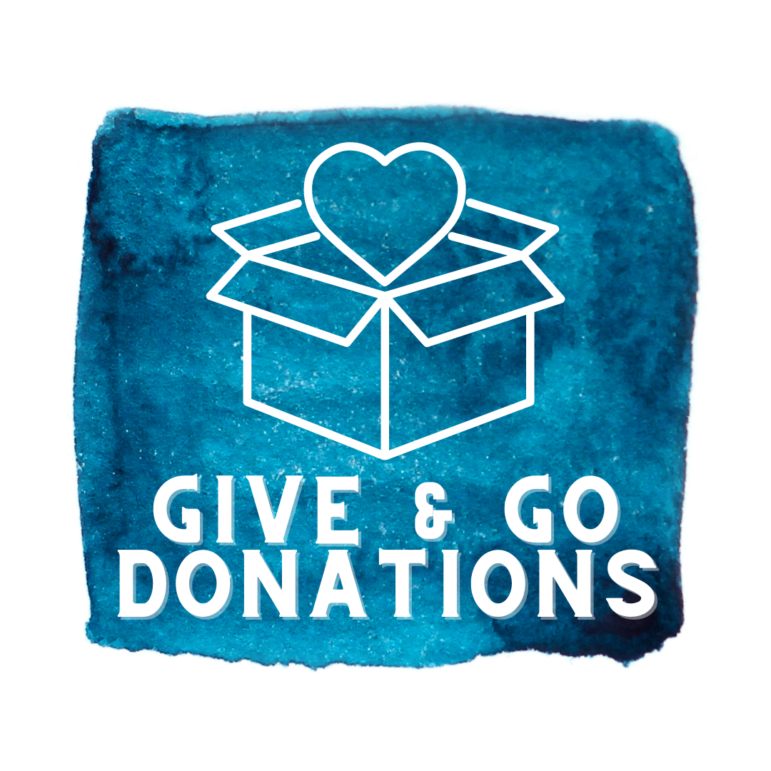 an icon of a heart coming out of a box, below the icon says Give and Go Donations