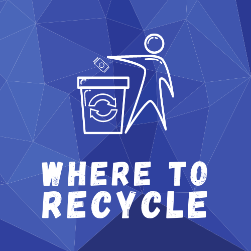 an icon of person using a recycle container below that says where to recycle
