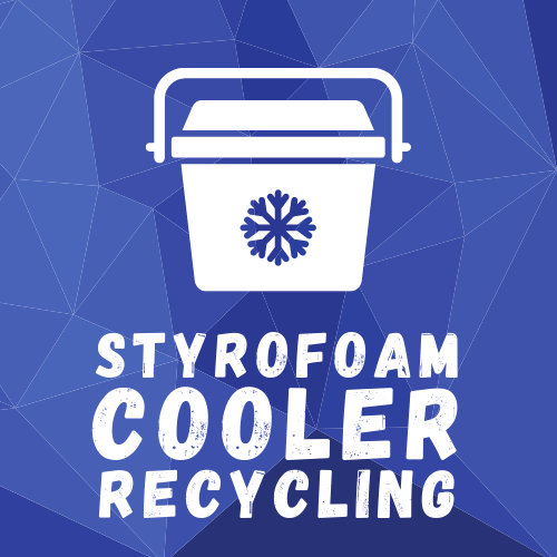 an icon of a cooler below that says Styrofoam Cooler Recycling
