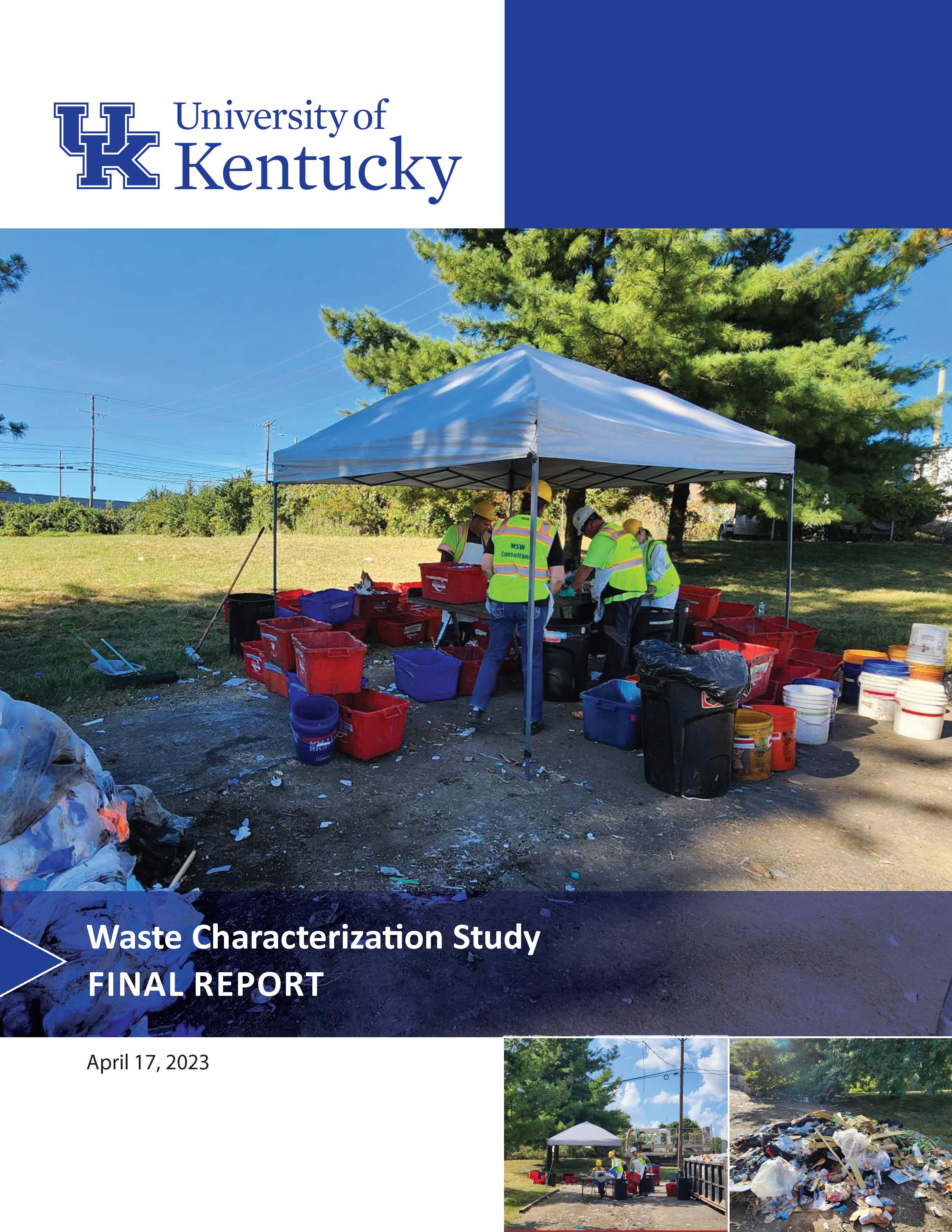 Front cover over the 2022 Waste Characterization Study report for University of Kentucky Recycling department by MSW Consultants 