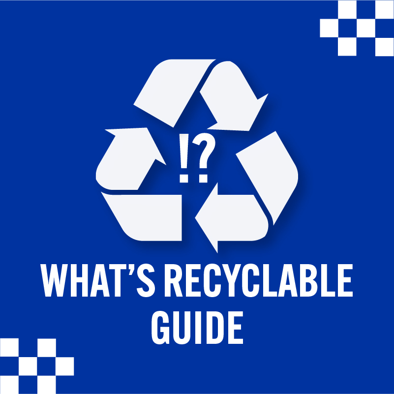 an icon of the recycle symbol it reads, what's recyclable