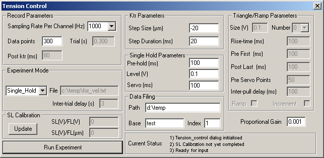 Screen-shot of Tension_Control window